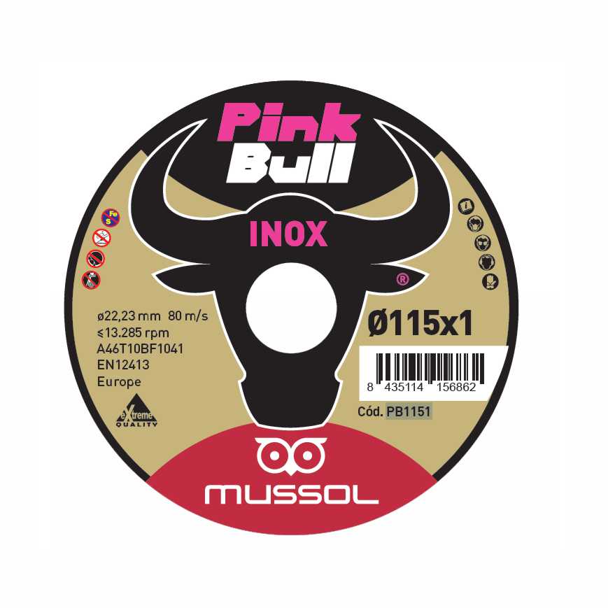 Disco de corte inox extrafino 115 mm PB1151 PINK BULL MUSSOL