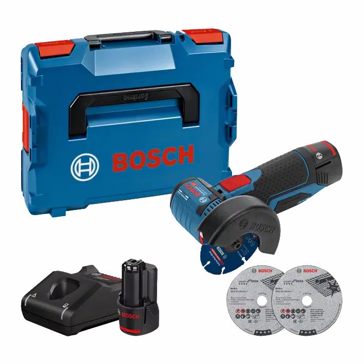 Mini rebarbadora a bateria 76 mm GWS 12V-76 + 2 Baterias 12V 3.0Ah + Mala L-BOXX BOSCH